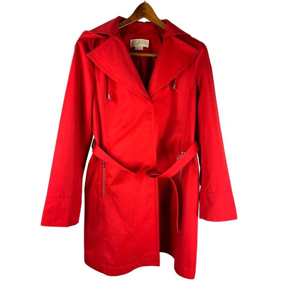 Michael, Michael Kors Red Hooded Trench Jacket, Women's Size Medium - Picture 9 of 16